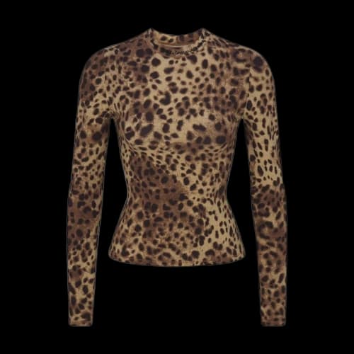 SKIMS x Dolce&Gabbana Cotton Jersey Long Sleeve T-Shirt Leopard
