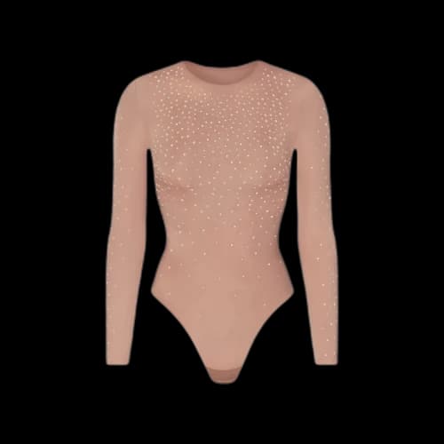 SKIMS x Swarovski Jelly Sheer Long Sleeve Crew Neck Bodysuit Sienna