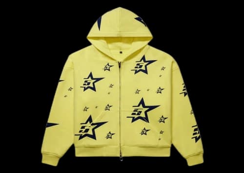 Sp5der Double Layer 5 Star Zip Hoodie Yellow