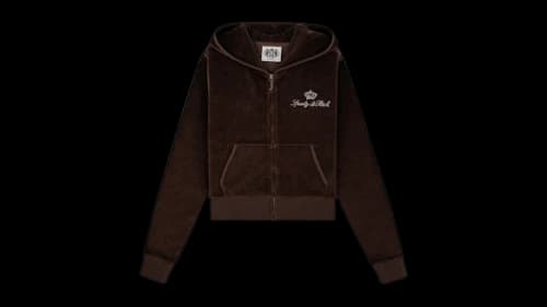 Sporty & Rich Juicy Script Velour Zip Hoodie Chocolate