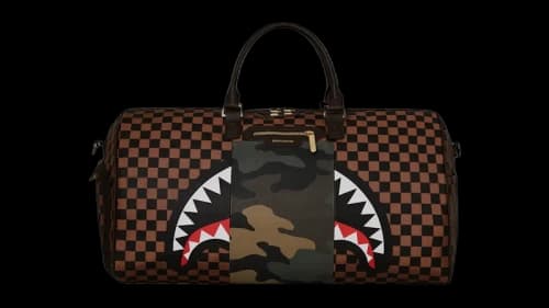 Sprayground Exterior Gold Zip Pocket Sharks In Paris Duffle Multicolor