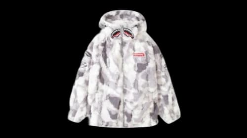 Sprayground Shark Thickened Loose Hooded Lambswool Jacket Light Grey