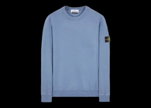 Stone Island 63020 Brushed Cotton Fleece Crewneck Sweater Avio Blue