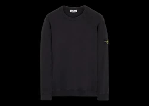 Stone Island 63020 Brushed Cotton Fleece Crewneck Sweater Black
