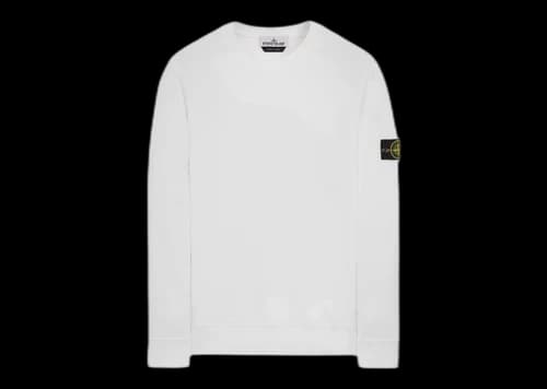 Stone Island 63020 Brushed Cotton Fleece Crewneck Sweater White