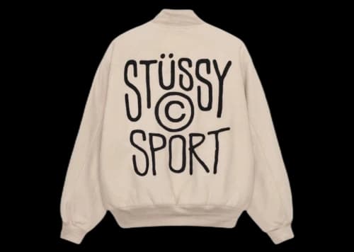 Stussy Sport Melton Varsity Jacket Oatmeal
