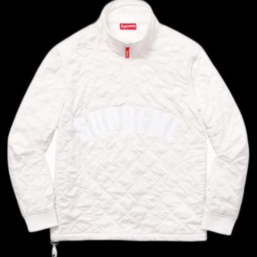 Supreme Arc Logo Quilted Half Zip Pullover White
