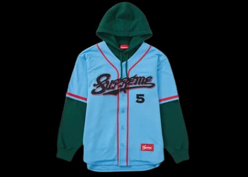 Supreme Baseball Jersey Hooded Sweatshirt Light Blue