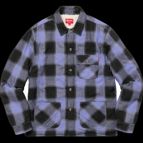 Supreme Buffalo Plaid Sherpa Lined Chore Shirt Light Blue