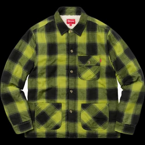 Supreme Buffalo Plaid Sherpa Lined Chore Shirt Pea Green