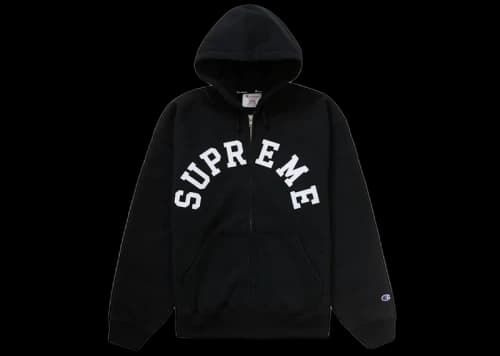 Supreme Champion Zip Up Hooded Sweatshirt Black