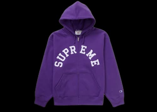 Supreme Champion Zip Up Hooded Sweatshirt Purple