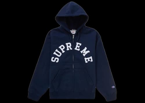 Supreme Champion Zip Up Hooded Sweatshirt Navy