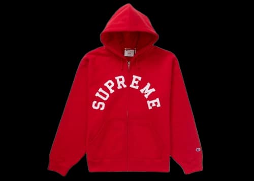 Supreme Champion Zip Up Hooded Sweatshirt Red