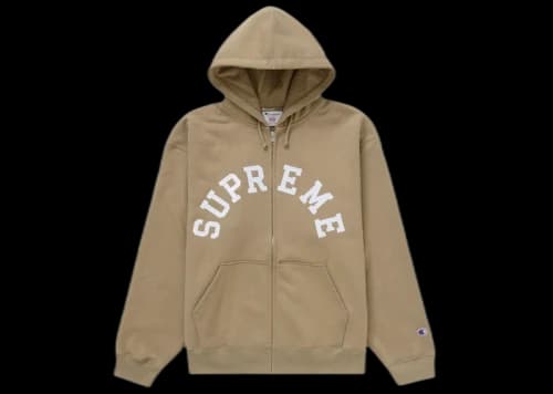 Supreme Champion Zip Up Hooded Sweatshirt Tan