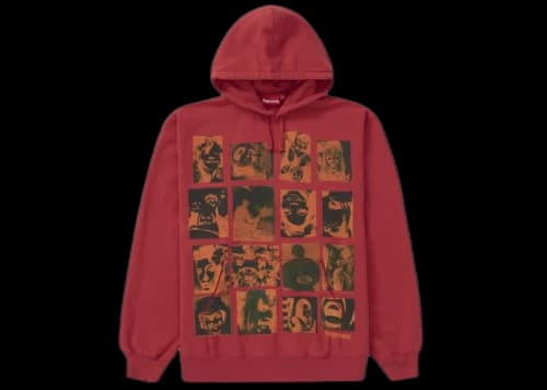 Supreme Collage Grid Hooded Sweatshirt Burnt Red