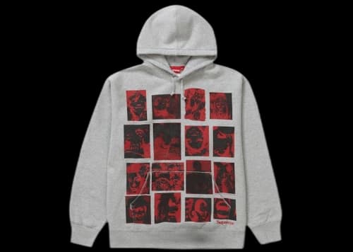 Supreme Collage Grid Hooded Sweatshirt Heather Grey