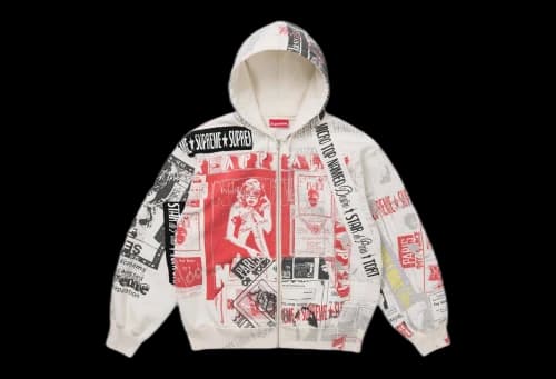 Supreme Collage Zip Up Hooded Sweatshirt White (SS24)