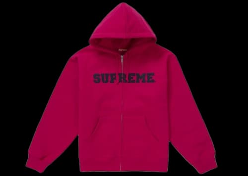 Supreme Collegiate Applique Zip Up Hooded Sweatshirt Fuchsia