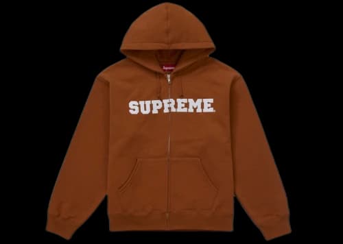 Supreme Collegiate Applique Zip Up Hooded Sweatshirt Rust