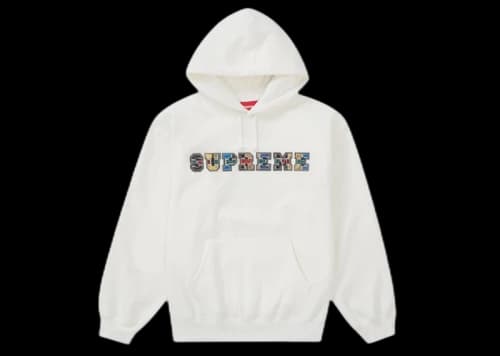 Supreme Collegiate Patchwork Leather Hooded Sweatshirt White