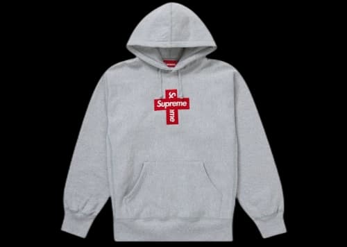 Supreme Cross Box Logo Hooded Sweatshirt Heather Grey