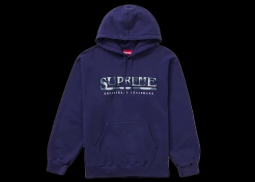 Supreme Denim Logo Hooded Sweatshirt Washed Navy