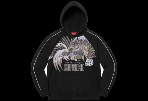 Supreme Falcon Raglan Zip Up Hooded Sweatshirt Black (SS23)