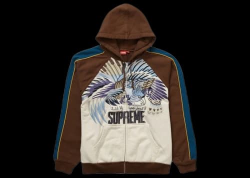 Supreme Falcon Raglan Zip Up Hooded Sweatshirt Natural