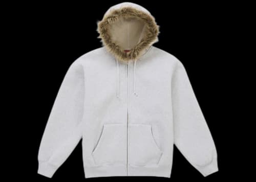 Supreme Faux Fur Zip Up Hooded Sweatshirt Heather Grey