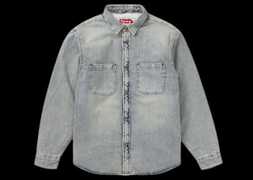 Supreme Faux Shearling Lined Work Shirt Washed Indigo Denim