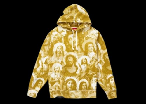Supreme Jesus and Mary Hooded Sweatshirt Gold