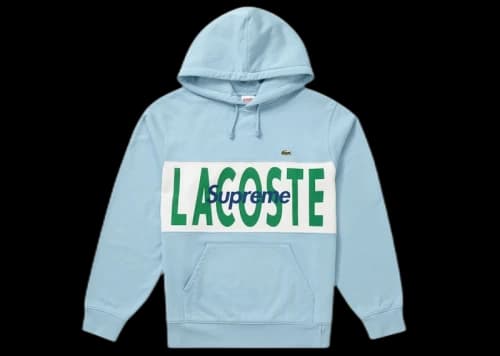 Supreme LACOSTE Logo Panel Hooded Sweatshirt Light Blue