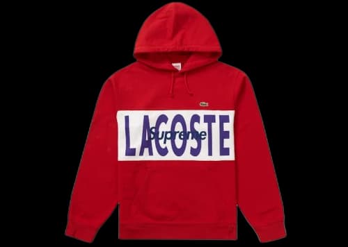 Supreme LACOSTE Logo Panel Hooded Sweatshirt Red