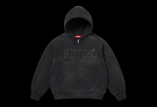 Supreme Leather Applique Zip Up Hooded Sweatshirt 'Black' (SS25)