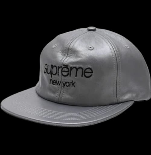 Supreme Leather Classic Logo 6 Panel Grey