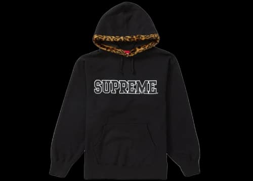 Supreme Leopard Trim Hooded Sweatshirt Black