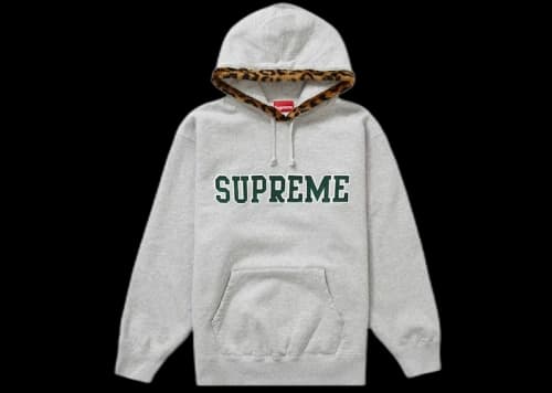 Supreme Leopard Trim Hooded Sweatshirt Heather Grey