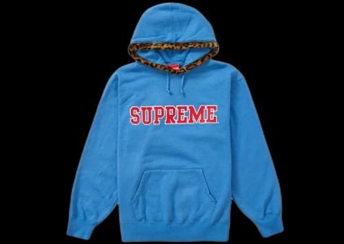 Supreme Leopard Trim Hooded Sweatshirt Pale Royal