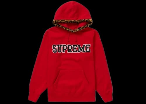 Supreme Leopard Trim Hooded Sweatshirt Red