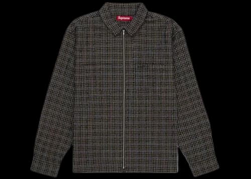 Supreme Metallic Plaid Zip Up Shirt Brown