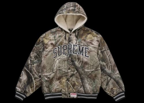 Supreme Mitchell & Ness Lined Hooded Satin Varsity Jacket Realtree AP Camo