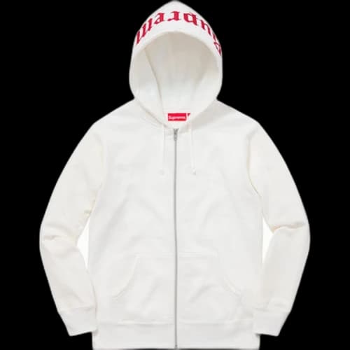 Supreme Old English Hood Logo Zip Up Hoodie White