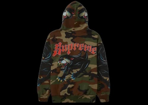 Supreme Panther Zip Up Hooded Sweatshirt Woodland Camo