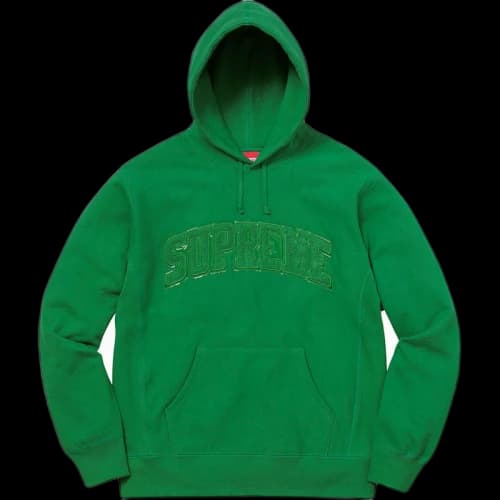 Supreme Patent/Chenille Arc Logo Hooded Sweatshirt Kelly Green