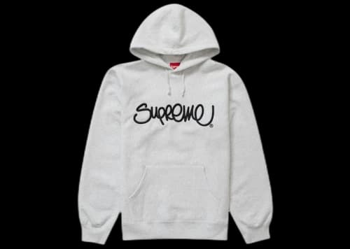 Supreme Raised Handstyle Hooded Sweatshirt Ash Grey