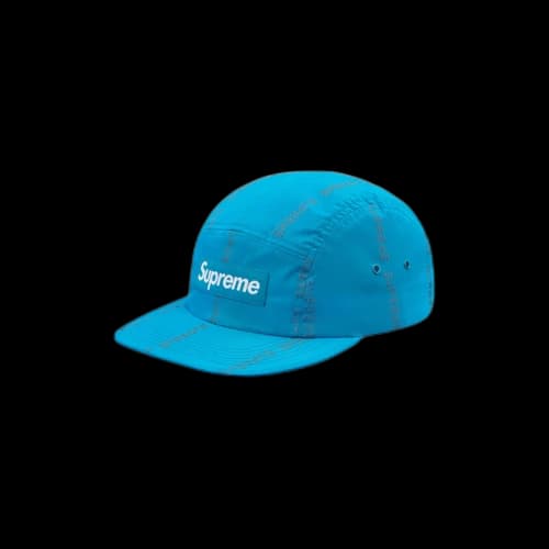 Supreme Reflective Text Stripe Camp Cap Blue (FW18)