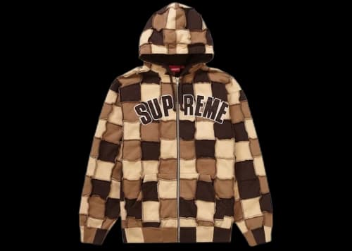 Supreme Reverse Patchwork Zip Up Hooded Sweatshirt Brown