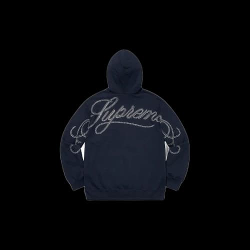 Supreme Rhinestone Script Hooded Sweatshirt Navy (FW19)