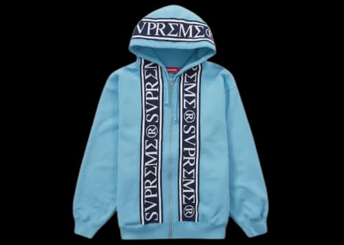 Supreme Roman Zip Up Hooded Sweatshirt Light Blue